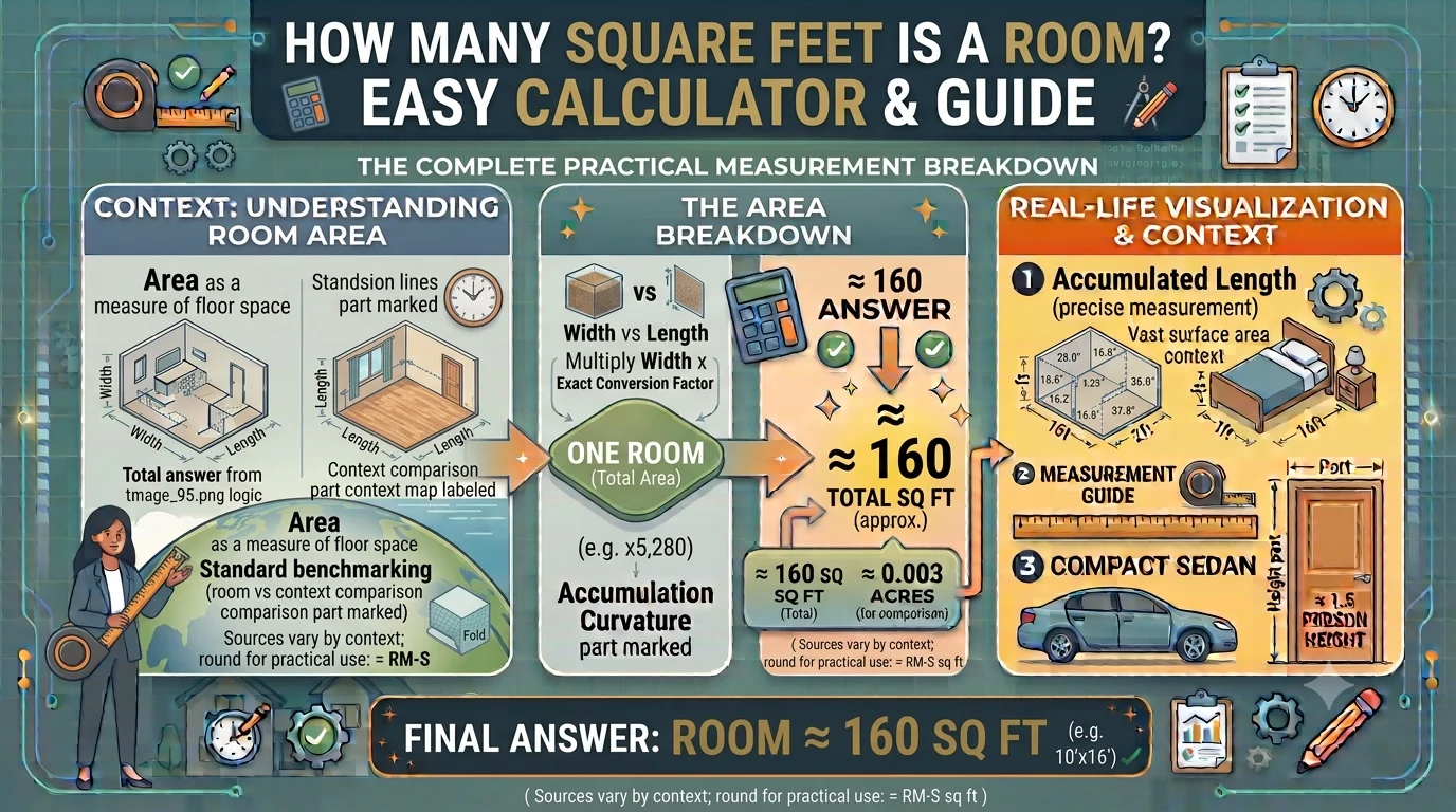 Infographic is showing that How Many Square Feet Is a Room? Easy Calculator & Guide