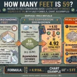 Infographic is showing that How Many Feet Is 59? Inches to Feet Conversion Guide