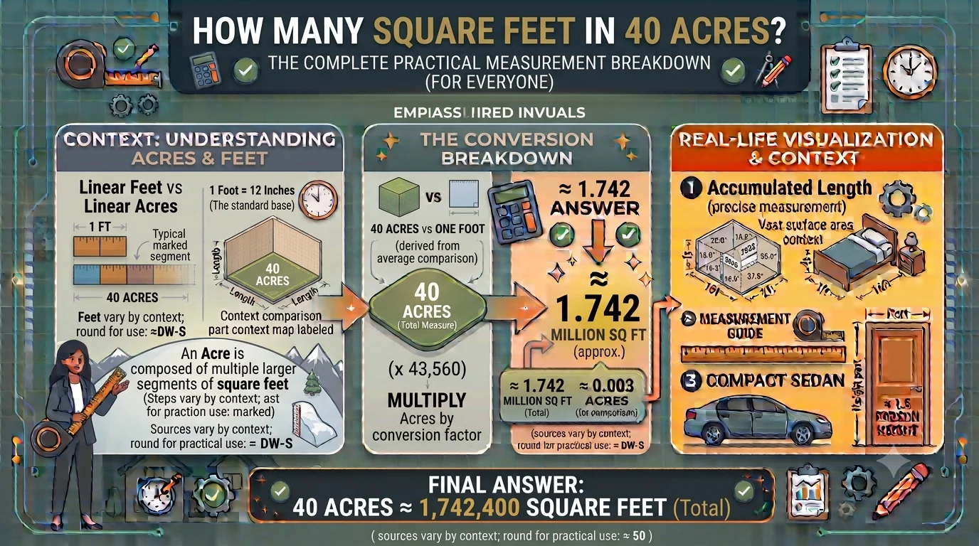 Infographic is showing that How Many Square Feet in 40 Acres? Easy Conversion Guide