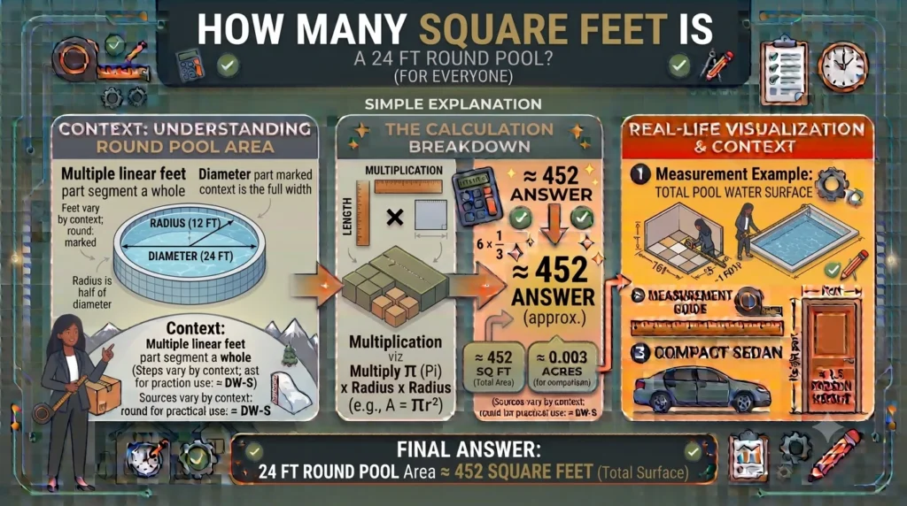 Infographic is showing that How Many Square Feet Is a 24 Ft Round Pool?
