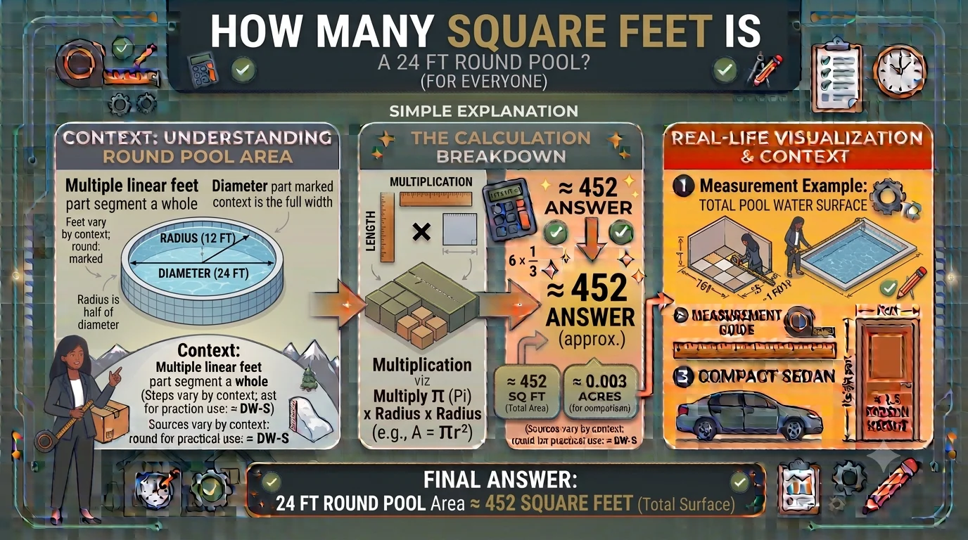 Infographic is showing that How Many Square Feet Is a 24 Ft Round Pool?