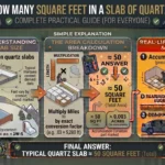Infographic is showing that How Many Square Feet in a Slab of Quartz? Complete Guide