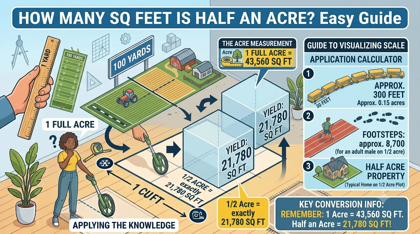 Infographic is showing that How Many Sq Feet Is Half an Acre? Easy Guide
