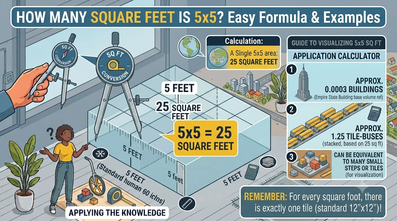 Infographic Is showing that How Many Square Feet Is 5x5? Easy Formula & Examples