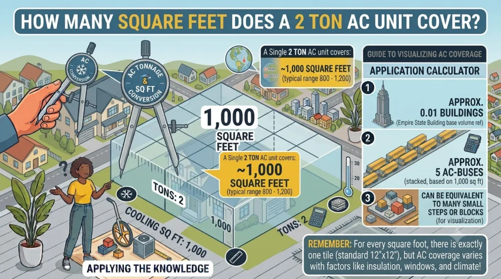 Infographic is showing that How Many Square Feet Does a 2 Ton AC Unit Cover?