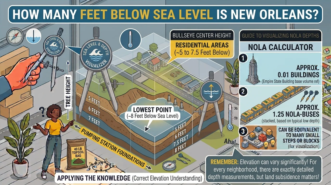 Infographic is showing that How Many Feet Below Sea Level Is New Orleans?