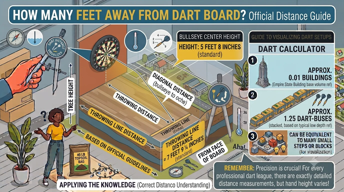 Infographic is showing that How Many Feet Away From Dart Board? Official Distance Guide