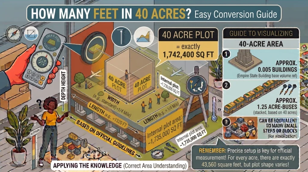 Infographic is showing that How Many Feet in 40 Acres? Easy Conversion Guide
