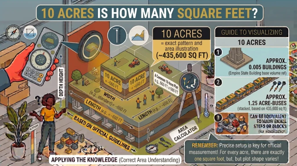Infographic is showing that 10 Acres Is How Many Square Feet?