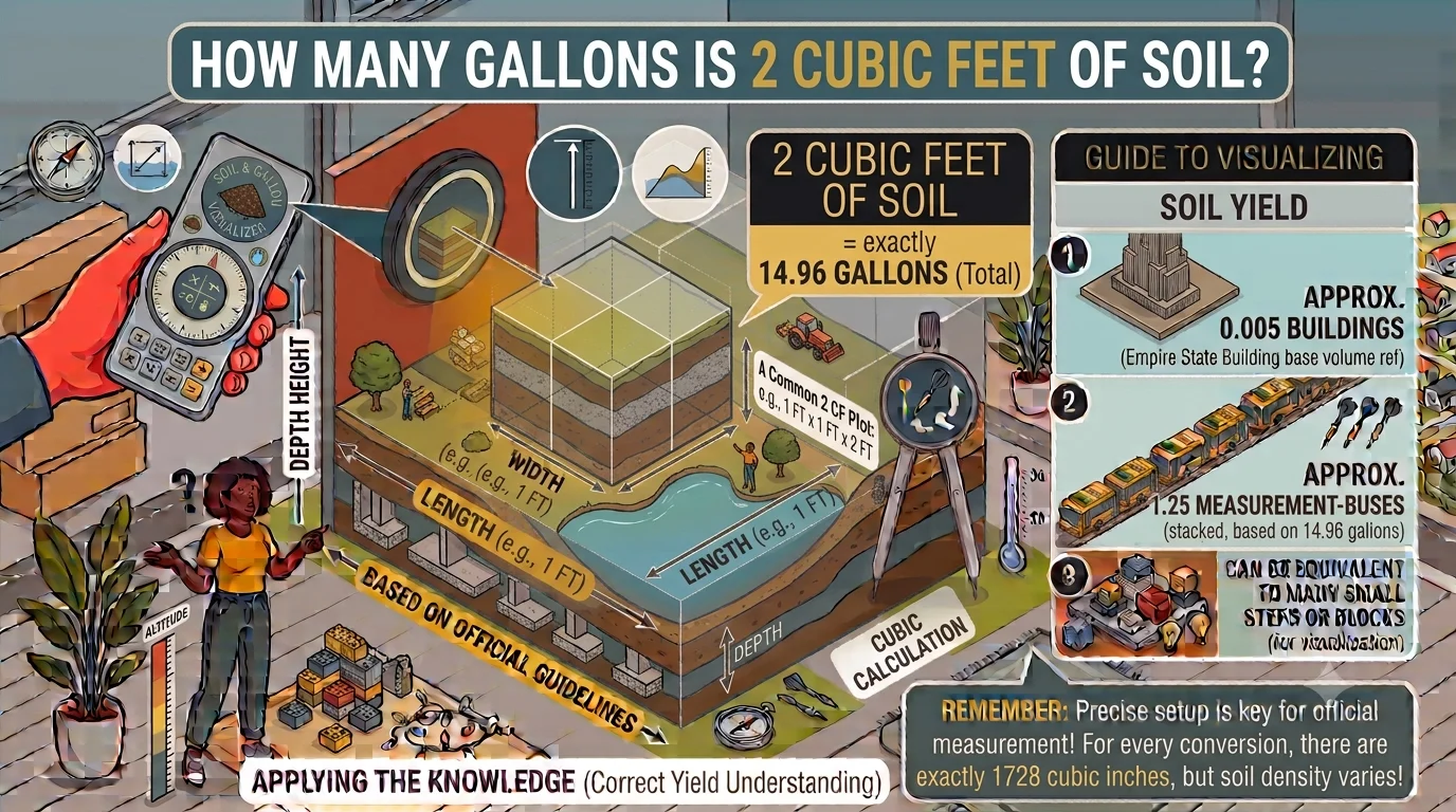 Infographic is showing that How Many Gallons Is 2 Cubic Feet of Soil?