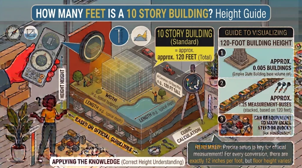 Infographic is showing that bHow Many Feet Is a 10 Story Building? Height Guide