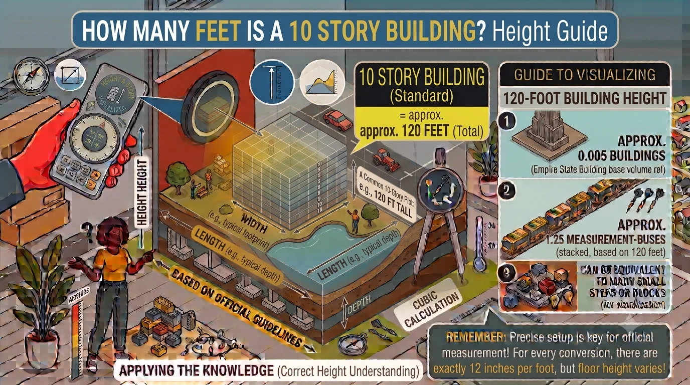 Infographic is showing that bHow Many Feet Is a 10 Story Building? Height Guide