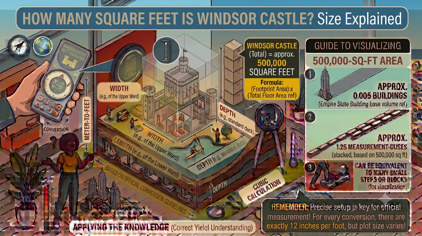 Infographic is showing that How Many Square Feet Is Windsor Castle? Size Explained