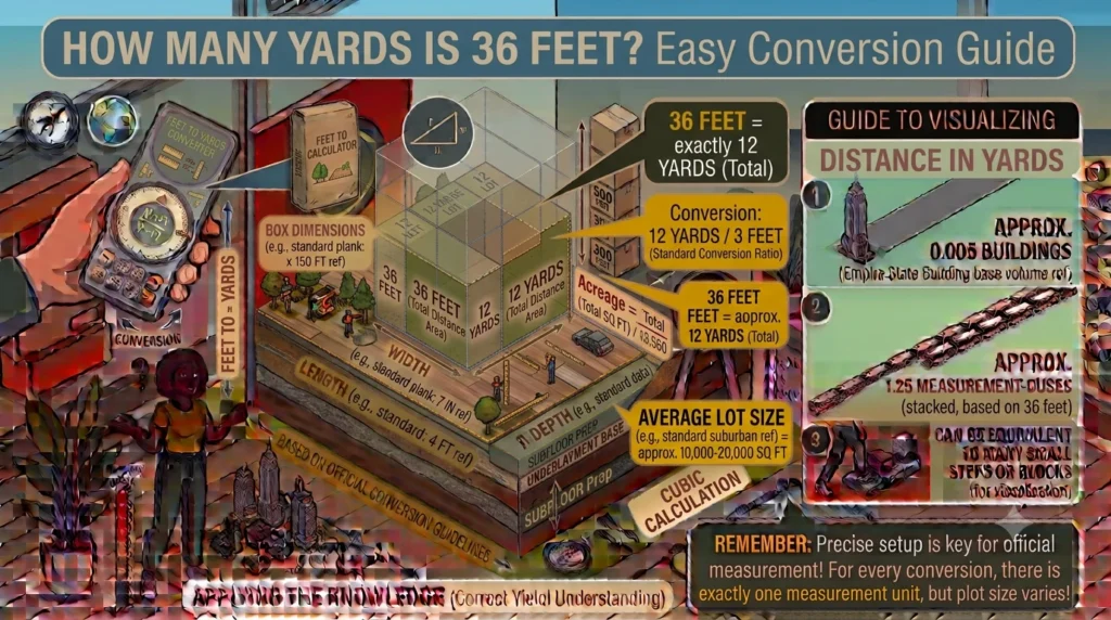 Infographic is showing that How Many Yards Is 36 Feet? Easy Conversion Guide