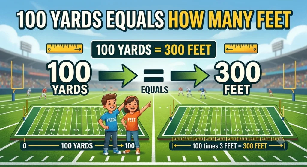 Infographic is showing that 100 Yards Equals How Many Feet
