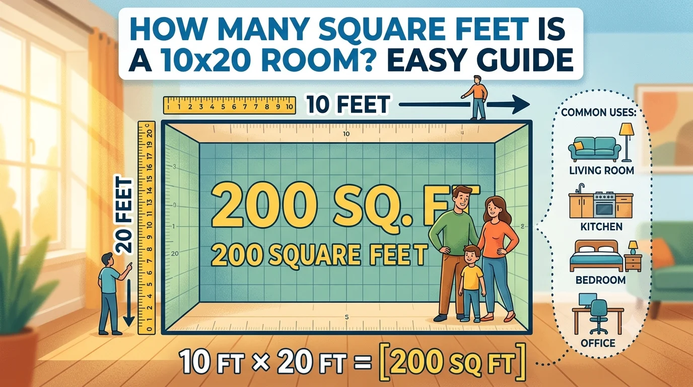 Infographic is showing that How Many Square Feet Is a 10x20 Room? Easy Guide