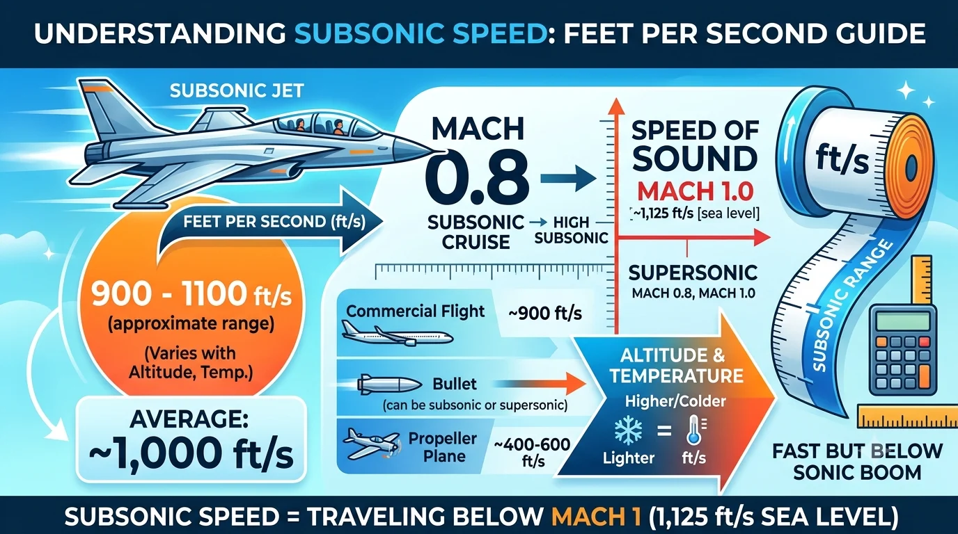 Infographic is showing that How Many Feet Per Second Is Subsonic Speed?