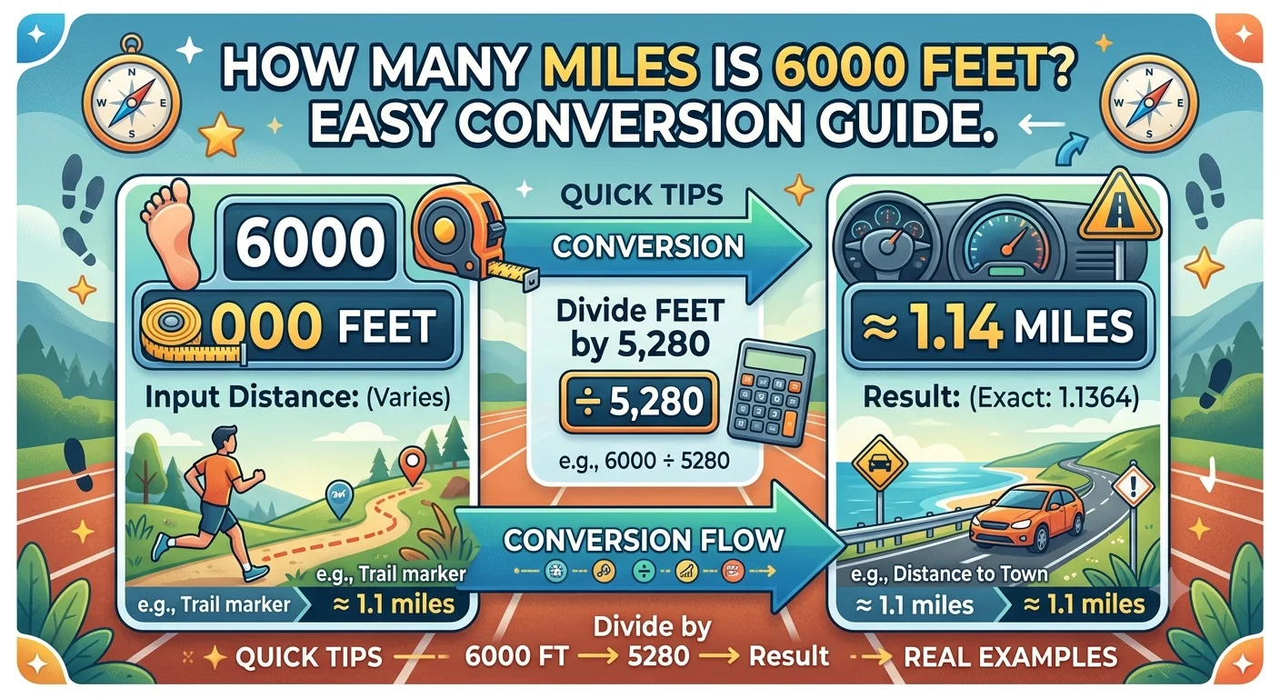 Infographic is showing that How Many Miles Is 6000 Feet? Easy Conversion Guide