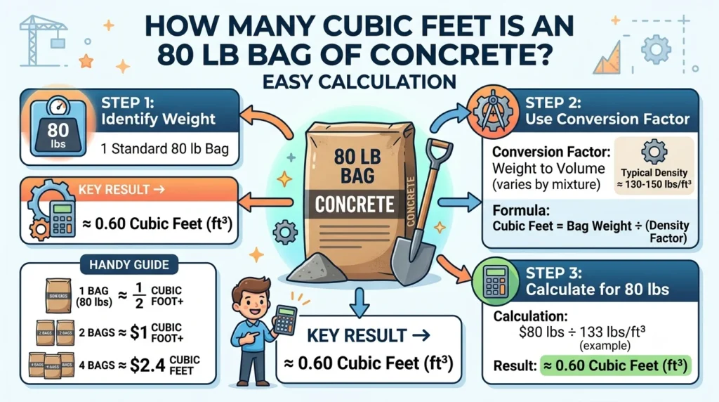 Infograpic is Showing that How Many Cubic Feet Is an 80 lb Bag of Concrete?