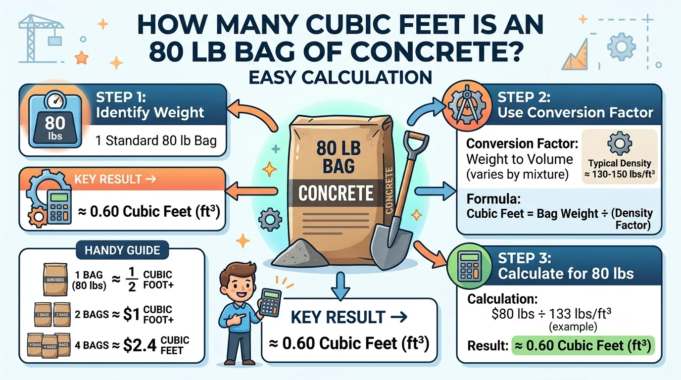 Infograpic is Showing that How Many Cubic Feet Is an 80 lb Bag of Concrete?