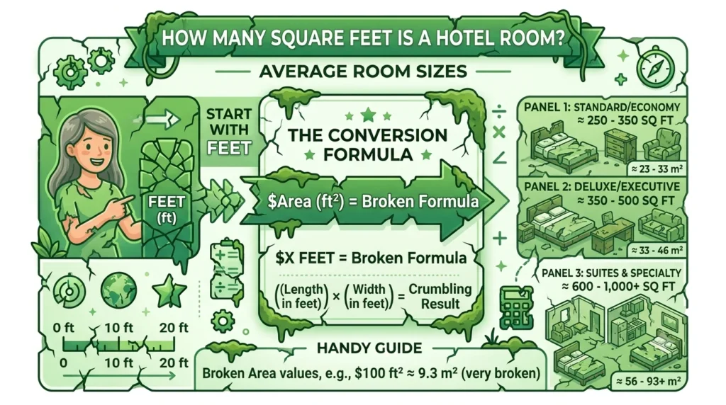 Infographic is showing that How Many Square Feet Is a Hotel Room? Average Room Sizes