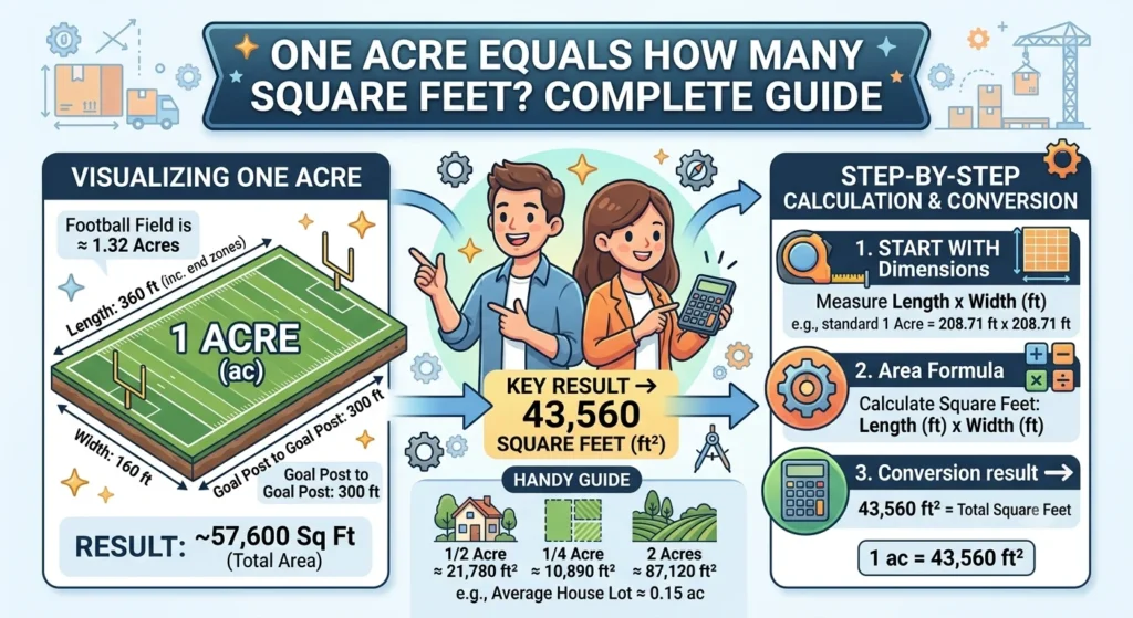 Infographic is showing that One Acre Equals How Many Square Feet? Complete Guide