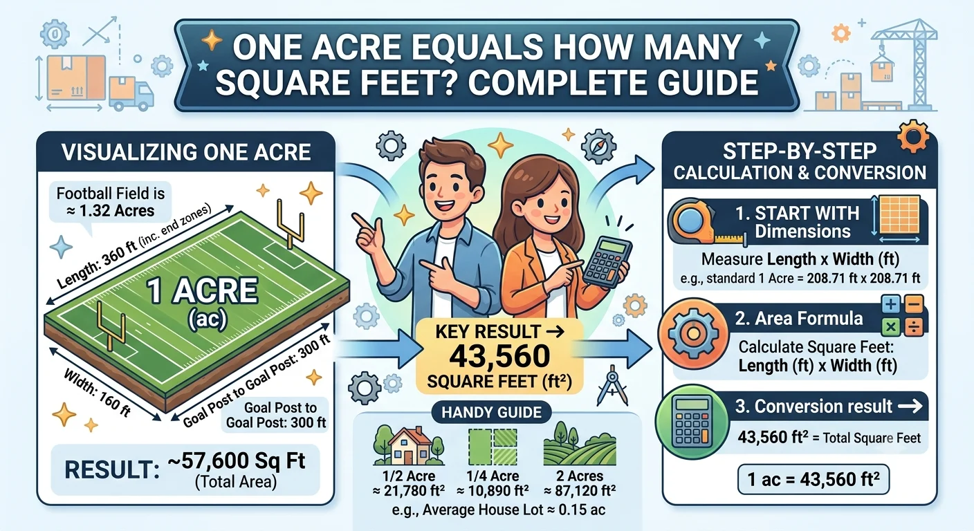 Infographic is showing that One Acre Equals How Many Square Feet? Complete Guide